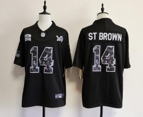 Detroit Lions 14 Amon-Ra St. Brown Football Jersey black Salute to Service
