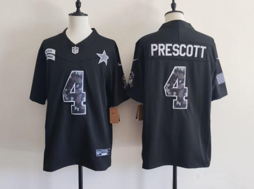 Dallas Cowboys 4 Dak Prescott Football Jersey black Salute to Service