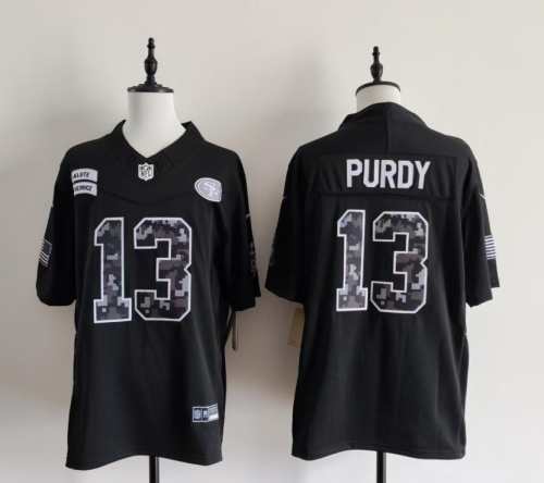 San Francisco 49ers 13 Brock Purdy Football Jersey black Salute to Service