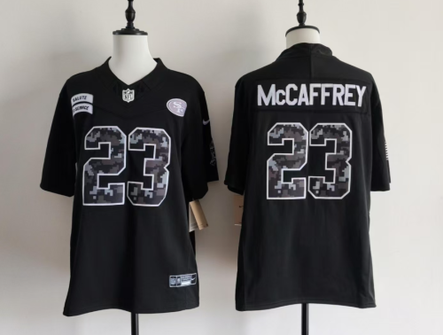 San Francisco 49ers 23 Christian McCaffrey Football Jersey black Salute to Service