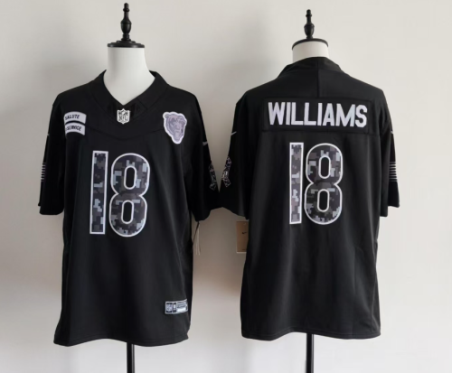 Chicago Bears 18 Caleb Williams Football Jersey black Salute to Service