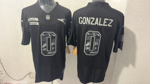New England Patriots 0 Christian Gonzalez Football Jersey black Salute to Service