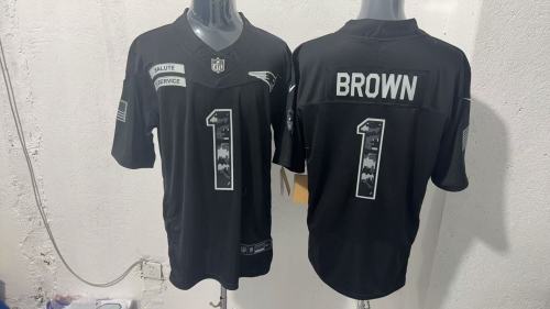 New England Patriots 1 A.J. Brown Football Jersey black Salute to Service