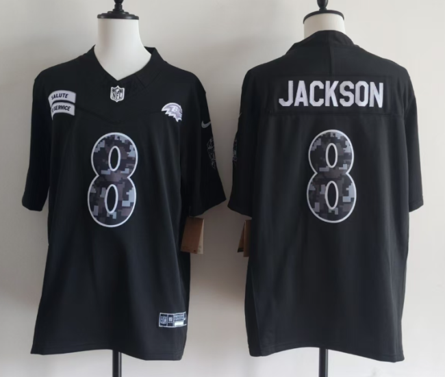 Baltimore Ravens 8 Lamar Jackson Football Jersey black Salute to Service