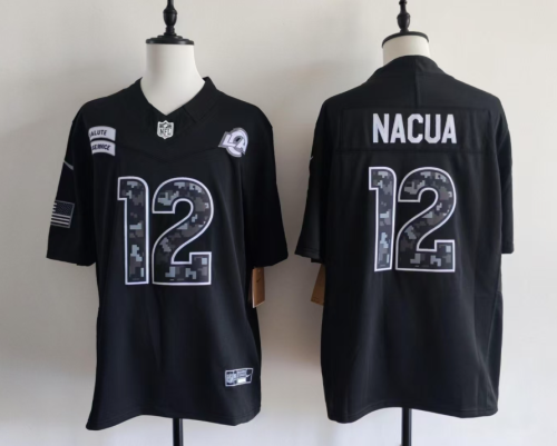 St. Louis Rams 12 Puka Nacua Football Jersey black Salute to Service