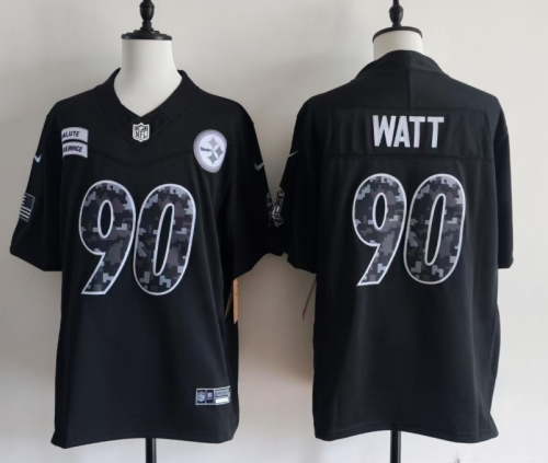 Pittsburgh Steelers 90 T.J. Watt  Football Jersey black Salute to Service