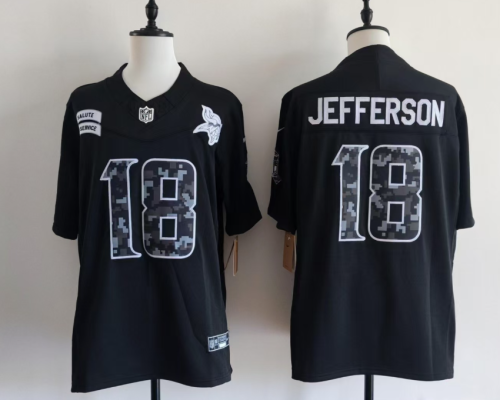 Minnesota Vikings 18 Justin Jefferson Football Jersey black Salute to Service