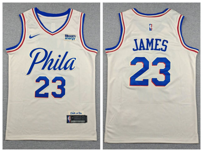 Philadelphia 76ers 23 LeBron James Basketball Jersey Beige
