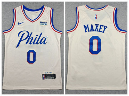 Philadelphia 76ers 0 Tyrese Maxey Basketball Jersey Beige