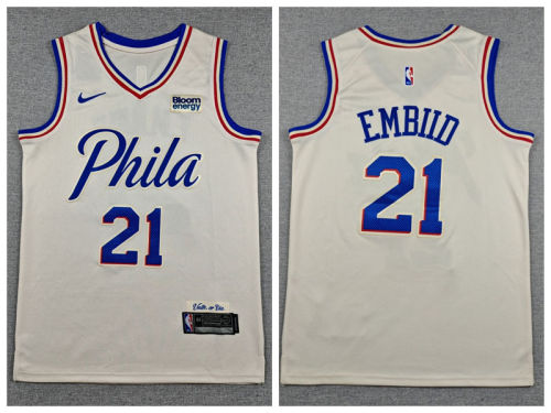 Philadelphia 76ers 21 Joel Embiid Basketball Jersey Beige