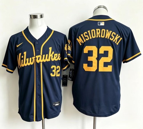 Milwaukee Brewers 32 Jacob Misiorowski Baseball Jersey Navy Blue