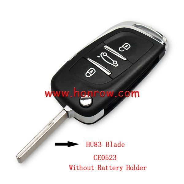 For Citroen 3 button modified flip remote key blank with HU83 407 Blade- 3Button -Trunk- Without battery Holder(No Logo)