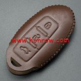 For Nissan 3 button key cowhide leather case Brown Color