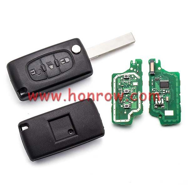 For Peu 3 button flip remote key with HU83 407 blade  (With Light button) 433Mhz ID46 PCF7961 Chip FSK Model