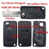 For Cit 407 blade 3 button flip remote key shell with trunk button ( HU83 Blade - Trunk - No battery place )