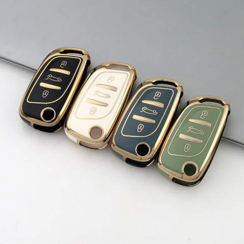 Gold TPU Car Key Cover For  Peugeot   Key Protect Case