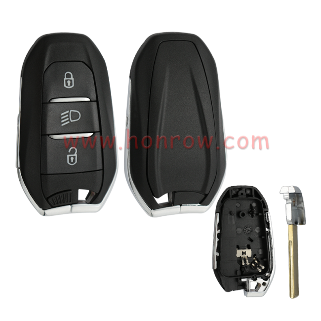 For Peugeot 3 button remote key blank with light button HU83 blade