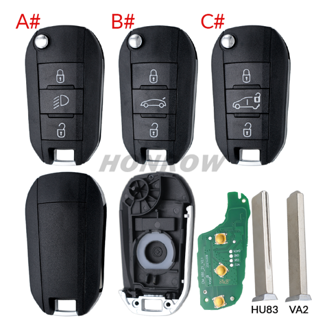 For Citroen 3 Button Remote Key with 433MHz and HITAG AES 4A Chip without lg