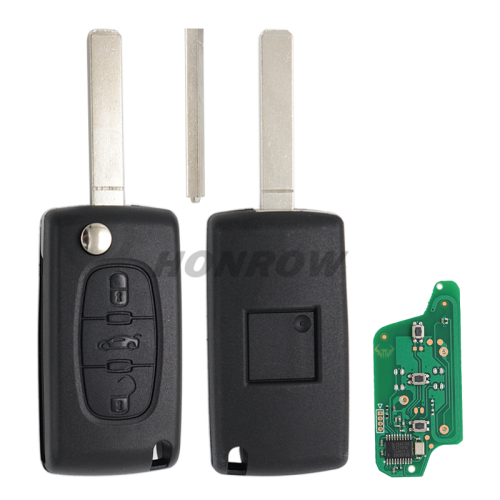 For Peugeot ASK 3 button flip remote key with VA2 307 blade (With trunk button)  433Mhz PCF7941 Chip (Before 2011 year)