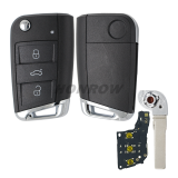 For VW Non-keyless MQB platform  3 button flip remote key  with ID48 chip-434mhz HU66 Blade black pcb board