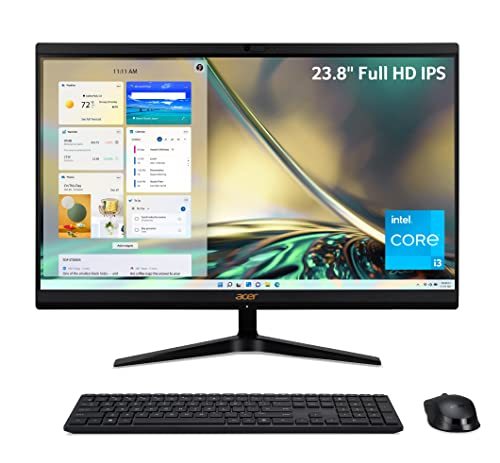 宏碁 Aspire C24-1700-UA91 AIO 台式机 | 23.8 英寸全高清 IPS 显示屏 | 第 12 代英特尔酷睿 i3-1215U | 英特尔超高清显卡 | 8GB DDR4 | 512GB NVMe M.2 SSD | Intel W无线 Wi-Fi 6 | Windows 11 家庭版,黑色