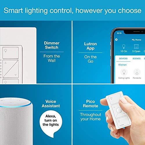 Lutron Caseta 豪华智能调光开关(2 个装)套件,带 Caseta 智能集线器 | 适用于 Alexa、Apple Home、Ring 、Google Assistant | P-BDG-PKG2W-A | 白色