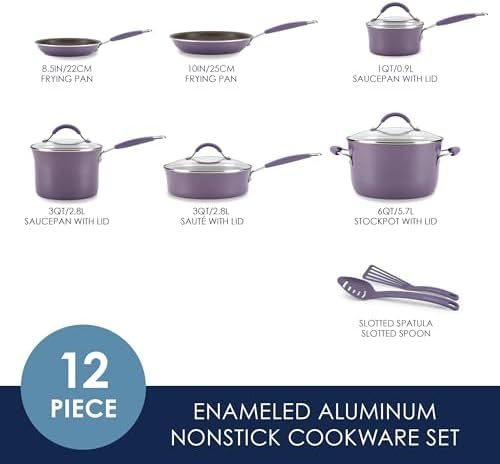 Rachael Ray Cucina Nonstick Cookware Pots and Pans Set, 12 Piece, Agave Blue
