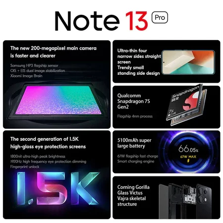 Global rom Xiaomi Redmi Note 13 Pro dual 5G smartphone Snapdragon 7s Gen 2 6.67 ''120Hz Display 67W charging 5100mah bat