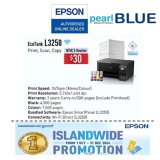 [READY STOCK- SEP PROMOTION] EPSON A4 ECOTANK PRINTER L3250 | WIFI | PRINT | SCAN | COPY | INKTANK PRINTER Brand new and