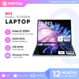 Duty free Topton 2 Screen Laptop In i3 1215U Dual 10.95inch IPS Touch Screen Windows 11 Office Computer 2 in 1 Tablet PC