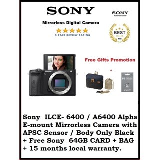 Sony  ILCE- 6400 / A6400 Alpha E-mount Mirrorless Camera with APSC Sensor / Body Only Black  + Free Sony  64GB CARD + BA