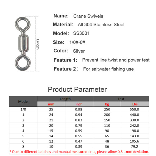 304 Stainless Steel Fishing Crane Swivel Fishing Swivels Saltwater Fishing Tackles Lure Connector