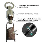 Fishing Ball Bearing Swivel Interlock Snap Stainless Steel Fishing Connector Freshwater Saltwater Fishing Trolling Bait Lure
