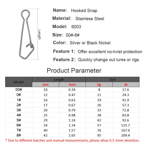 Stainless Steel Fishing Hooked Snap Saltwater Freshwater Fishing Lure Connector ,rated from 8kg -95kg  17 LB -210 LB
