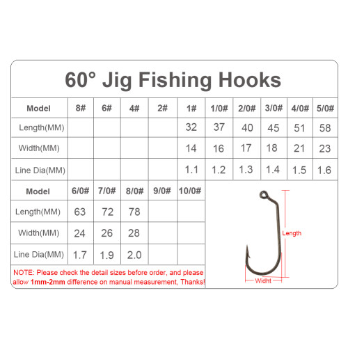 60°Jig Hook 1#-8/0# High Carbon Steel Jighead Hook Ringed Eye Single Worm Hook Fishhook inline Fishing Hooks