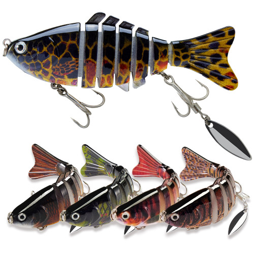 5pcs Fishing Lures with Spinner Blade Multi-Jointed Swimbait for Freshwater and Saltwater Lifelike Baits for Bass Trout Catfish Crappie, Slow Sinking Bass Fishing Lure Kit with Case