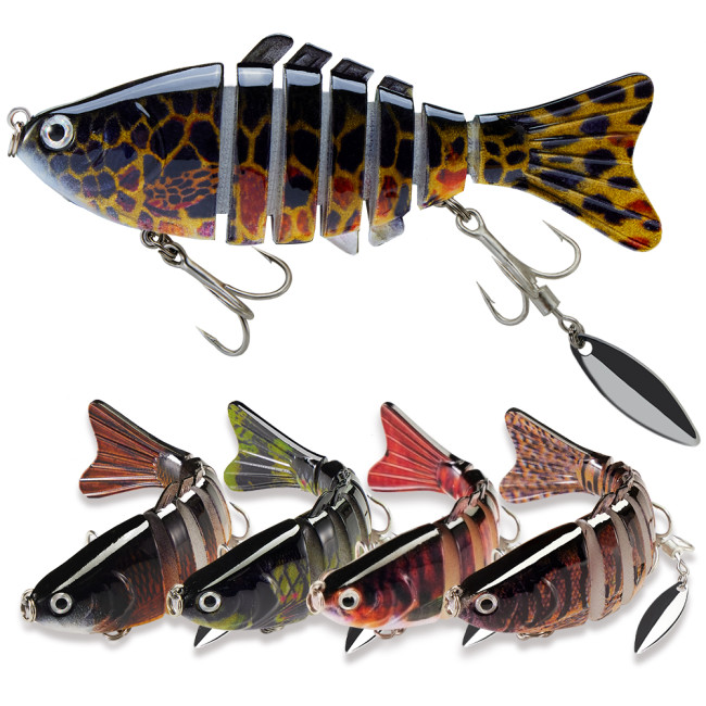 5pcs Fishing Lures with Spinner Blade Multi-Jointed Swimbait for Freshwater and Saltwater Lifelike Baits for Bass Trout Catfish Crappie, Slow Sinking Bass Fishing Lure Kit with Case