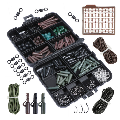 187Pcs/set Carp Fishing swivels Set Carp Tubes Safety Clips Hooks Swivels Kit Hair rigs With Hard Plastic Tackle Box