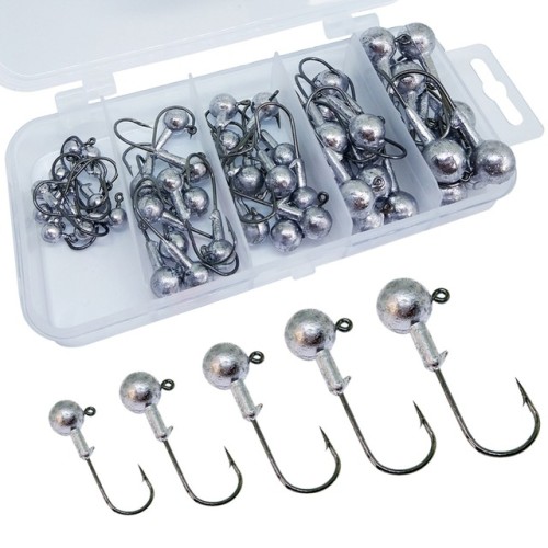Jig Head Fishing Hooks Set 1.5g-10g Lead Jighead Fishhooks Jigging Hook Unpainted Worm Circle Hook for Carp Fishing