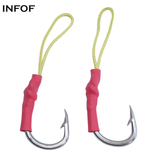 Fishing Assist Hooks with PE Line - Stainless Steel Jigging Jig Hooks Tackle Military Grade Braid Assist Cords Butterfly Freshwater Saltwater
