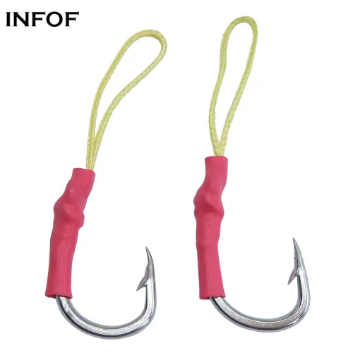 Fishing Assist Hooks with PE Line - Stainless Steel Jigging Jig Hooks Tackle Military Grade Braid Assist Cords Butterfly Freshwater Saltwater