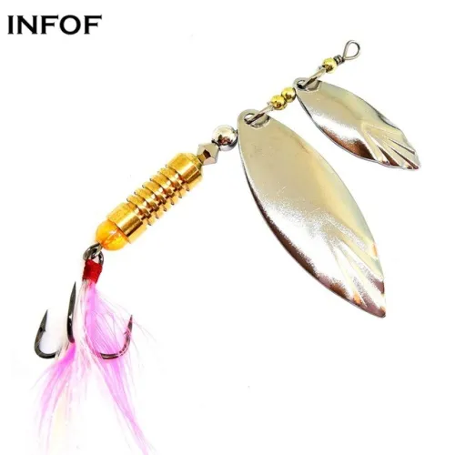 Spinnerbait Metal Saltwater Bass Fishing Lure with Treble Hooks Spinner Double Blades Spin Lures Pike Baits