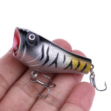Popper Fishing Lures 5CM 7.4G 8# hooksTop water Crank Bait Bass Plastic Hard Bait 4 color two hooks
