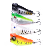 Popper Fishing Lures 5CM 7.4G 8# hooksTop water Crank Bait Bass Plastic Hard Bait 4 color two hooks