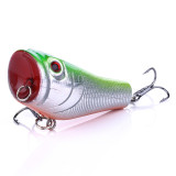 Popper Fishing Lures 5CM 7.4G 8# hooksTop water Crank Bait Bass Plastic Hard Bait 4 color two hooks