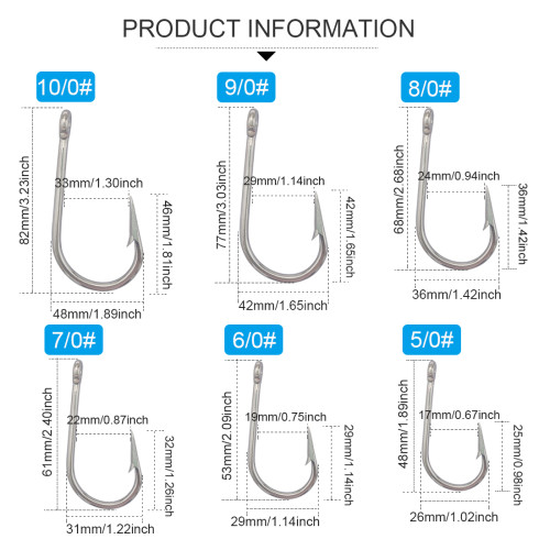 High Carbon Steel Single Fishing Tuna Hooks Straight Shank Hooks Saltwater Fishing Tackle Fishhook