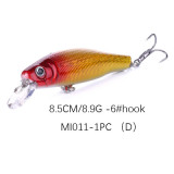 Minnow Lures Hard plastic Bait Fishing lures fishing tackle with 6# hook ,8.9g/0.314oz,8.5cm/3.35in