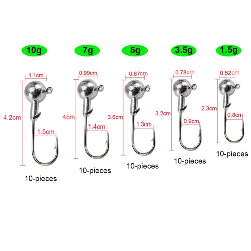 Jig Head Fishing Hooks Set 1.5g-10g Lead Jighead Fishhooks Jigging Hook Unpainted Worm Circle Hook for Carp Fishing