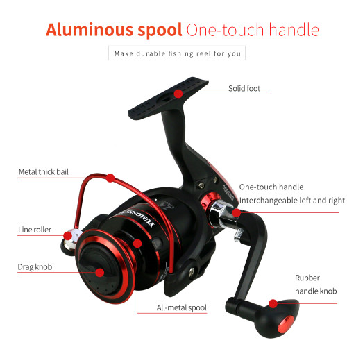 Fishing Spinning Reel 5.5:1 Metal Spool Foldable Rocker Arm