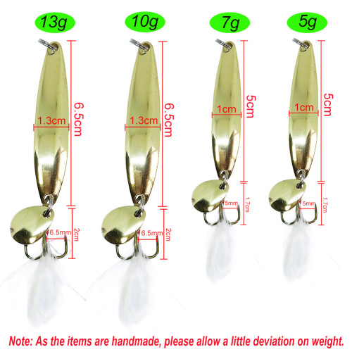 Metal Fishing Spoon Lure Noise spoon Baits Feather Treble Hook Pesca Fishing Tackle 5g/7g/10g/13g